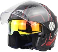 Casque moto 3/4 électrique Helemets Double Visière Demi-Face Noir et Rouge Sky Field_XL