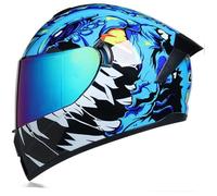 Casque Moto adulte Mat Hors route locomotive Double lentille Sauvage bleu impression Lentille de couleur Casque intégral 701 L
