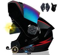 Casque Moto Bluetooth Intercom Headset Approuvé ECE Casque Modulable avec Double Visière Casque Intégral Intégré pour Adultes Hommes Femmes, Bluetooth pour 2 Pilotes 55-62cm