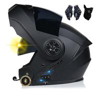 Casque Moto Bluetooth Intercom Headset Approuvé ECE Casque Modulable avec Double Visière Casque Intégral Intégré pour Adultes Hommes Femmes, Bluetooth pour 2 Pilotes 55-62cm