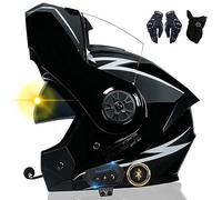 Casque Moto Bluetooth Intercom Headset Approuvé ECE Casque Modulable avec Double Visière Casque Intégral Intégré pour Adultes Hommes Femmes, Bluetooth pour 2 Pilotes 55-62cm