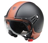 'Casque Moto Casque Jet Roller Casque cmx "Hazel Noir mat avec Marron en Cuir Taille XL