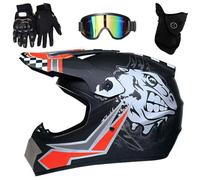 Casque Moto Cross Adulte Casque Motocross Moto Set, avec Lunettes, Gants, Masque, Casque VTT Integral BMX Enduro pour Femme Homme Enfant(S(52-53cm))