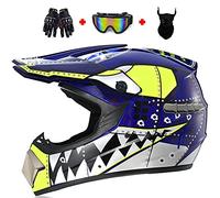Casque Moto Cross Casque,Casque de Moto pour Enfant Motocross Off-Road Casque VTT BMX Downhill,Cadeau pour Enfants avec Goggle/Gants/Masque Certification ECE et DOT,Bleu,M