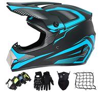 Casque Moto Cross Enfant, Casque Motocross Intégral Set, avec Gants/Lunettes/Masques/Filet de Casque, Casque Dirt Bike BMX Enduro ATV Quad Bike Casque Pour Adulte Homme Femme - DOT/ECE Homologué