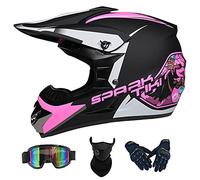 Casque Moto Cross Enfant Kit (avec Gants Lunettes Masque) Professionnel Casque VTT Integral Homologué DOT Casque de Motocross pour Jeunes et Adulte pour Enduro Quad Bike BMX Cyclomoteur - Rose, M