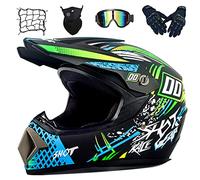 Casque Moto Cross Enfant Set, Casque Moto Homme avec Gants/Lunettes/Masques/Filet de Casque, Casques Motocross pour BMX MTB Quad Bike Enduro ATV - ECE/DOT Homologué, S-XL (52-59cm)