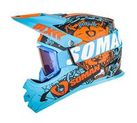 Casque Moto Cross Enfant Set, Casque Moto Homme avec Lunettes, Casques Motocross pour BMX MTB Quad Bike Enduro ATV - ECE/DOT Homologué (Blue-Orange, S-XXL)