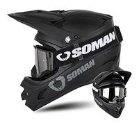 Casque Moto Cross Homme ECE Homologué Casque Motocross avec Lunettes Casque Intégral DH Enduro Quad Motocross Adultes et Enfant (Noir Mat, S-XXL)