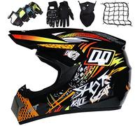 Casque Moto Cross Homme Set, Casque Moto Enfant avec Gants/Lunettes/Masques/Filet de Casque, Casques Motocross pour BMX MTB Quad Bike Enduro ATV - ECE/DOT Homologué (M-XL, 52-59 cm)