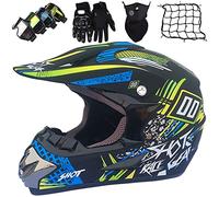 Casque Moto Cross Homme Set, Casque Moto Enfant avec Gants/Lunettes/Masques/Filet de Casque, Casques Motocross pour BMX MTB Quad Bike Enduro ATV - ECE/DOT Homologué (M-XL, 52-59 cm)