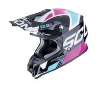 Scorpion VX-16 Evo Air Analog, casque de motocross M Noir/Blanc/Bleu Clair/Fuchsia Noir/Blanc/Bleu Clair/Fuchsia