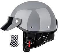 Casque Moto Demi Casque Bol Brain Cap Casques Ouvert Classique Rétro Jet Casque Certifié Dot/ECE Cruiser Chopper Scooter Pilote Casque Unisexe Casque À Dégagement Rapide 6,XL