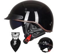 Casque Moto EBAYIN Bol Brain - Cap RéTro Harley Jet Certifié ECE DOT, Lunettes IntéGréEs Unisexe, Taille M=（57~58cm）