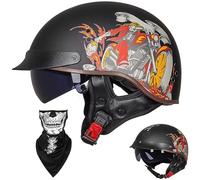 Casque Moto EBAYIN Bol Brain - Cap RéTro Harley Jet Certifié ECE DOT, Lunettes IntéGréEs Unisexe, Taille M (57~58cm)