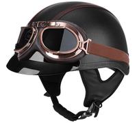 Casque Moto en Cuir Vintage Casques de Moto Jet À L'allemande Homologué ECE Casque Mobylette Rétro, Homme Femme Casques Bol avec Lunettes pour Vélos Motos Scooter Chopper Street