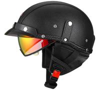 Casque Moto en Cuir Vintage, Casques de Moto Jet Homologué ECE Casques de Moto Ouverte Unisexe Casque de Cyclomoteur Casques Scooter pour Homme Street Cruiser Jet Style Casque 3,M=55-56cm