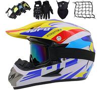Casque Moto Enfant Adulte,Casques Motocross Intégraux pour Enfantcasque Casque De Cross Unisexes,Casque Downhill Dirt Bike avec Gants Lunettes Masques et Filet Casque pour BMX MTB ATV Quad -ECE/Dot