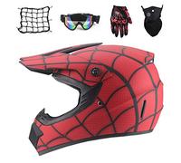 Casque Moto Enfant, Rouge/ araignée, Casque VTT Integral Casque Motocross avec Lunettes (5 PCS) Casque Hors Route Set Protection Moto Enduro BMX Velo Quad ATV Scooter (A,M)