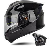Casque Moto Homme Femme Casque Moto Modulable avec Double Visière Dot/ECE Homologué Casques de Moto Intégral Casque de Scooter, Brillant Noir-4XL(67~68cm)
