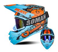 Casque Moto Homme Set, Casque Moto Enfant avec Lunettes, Casque Moto Cross pour BMX MTB Quad Enduro ATV Scooter ECE/DOT Homologué Casque Motocross Intégral