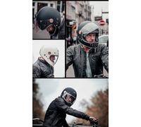 Casque Moto Intégral Fibre Verre, Style Cafe Racer, Homologué ECE, avec Visière, pour Moto Scooter Rétro Classique Crash Course Tourisme (Gants en Cuir Véritable) G,X-Large