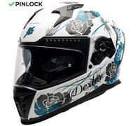Casque Moto Intégral Homologué intégral EROS FELINE MOTOBLOUZ Adulte CWTM - Blanc/Turquoise shinny XS