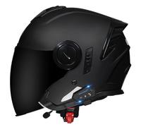 Casque Moto Jet Bluetooth Casques Scooter Ouvert Casques Bols avec Double Visière DOTECE Homologué Demi Casque avec Microphone Intégré pour Adultes Femmes Quatre Saisons M,XL:61-62CM