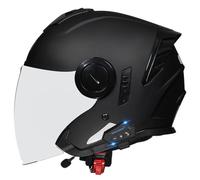 Casque Moto Jet Bluetooth Casques Scooter Ouvert Casques Bols avec Double Visière DOTECE Homologué Demi Casque avec Microphone Intégré pour Adultes Femmes Quatre Saisons L,XL:61-62CM