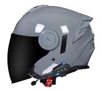 Casque Moto Jet Bluetooth Casques Scooter Ouvert Casques Bols avec Double Visière DOTECE Homologué Demi Casque avec Microphone Intégré pour Adultes Femmes Quatre Saisons K,XL:61-62CM