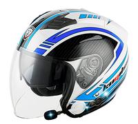 Casque Moto Jet Bluetooth Microphone Intégré, Casque Moto Ouvert avec Certification ECE, Adultes Unisex Motocyclette Électrique 3/4 Demi Casque, pour mobylette Scooter