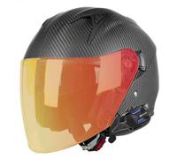 Casque Moto Jet Bluetooth Microphone Intégré Certification DOTECE Adultes Fibre Carbone Demi Casques avec Double Visière Casques Semi-Ouvert Rétro Casque Moto Bols 6,XL:61-62CM