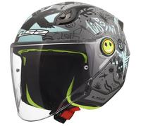 LS2 Casque moto jet enfant OF622 FUNNY II SCRIBBLE gris-bleu S