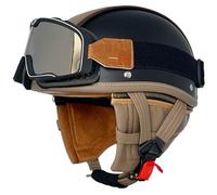 Casque Moto Jet Vintage avec Lunettes, Homme Casques Rétro à Face Ouverte, ECE Homologué Casques Mobylette, Unisexe Casques Scooter Casques Moto en Cuir 6,XL=59-60cm
