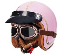 Casque Moto Jet Vintage Homologué ECE, Casques RéTro avec Doublure Et Bord Amovibles, Demi Casque De Moto à Visage Ouvert pour Adultes, Hommes Femmes Pink,M