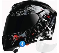 Casque Moto Modulable Bluetooth Casques Intégral Adultes Moto Homologué Dot/ECE Casque Racing Moto Homme Casque Moto Anti-Buée Double Visière 57~64Cm 3,M