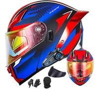 Casque Moto Modulaire Bluetooth - Intégral À Rabattre À Double Lentille, Certifié Dot/ECE, avec Double Haut-Parleur et Micro, Adulte Unisexe - Marche pour Motos Tout-Terrain(34,XL(61-62cm))