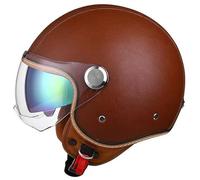 Casque Moto Rétro 3/4, ABS Visière Rabattable Irisée Doublure Daim Protège-Oreilles, Damier Cuir Unisexe Bobber Cafe Racer M-2XL ECE 22.06 Dot Homologué(3,M=54-57cm)