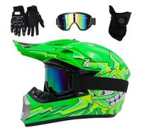 Casque Moto Tout-Terrain pour Jeunes Et Enfants, BMX, MX, VTT, Lunettes, Gants Et Masque, Homologué Dot(B 126 Green,M(54-55cm))