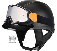 Casque Moto Vintage, Casques Jet avec Visière Casques Bols Casque Mobylette avec Lunettes Homologué Dot/ECE Rétro Demi Casque Moto Vélo Scooter Chopper pour Adultes Homme Et Femme 6,XL