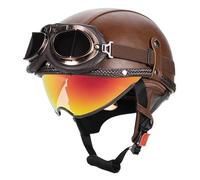 Casque Moto Vintage Cuir Casques Jet avec Lunettes Bols Casque Mobylette Homologué DOTECE Rétro Demi Casques Moto Vélo Scooter Chopper pour Adultes Homme Femme 6,XL:61-62CM
