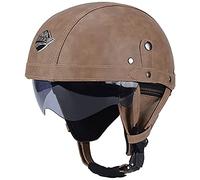 Casque Moto Vintage Homologué Homme,Casque De Moto Vintage Cuir Avec Visière Lunettes,Casque Jet Homologué ECE/DOT Pour Scooter Chopper Demi Casque De Moto Homme Et Femme Pilot G,M