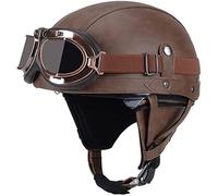 Casque Moto Vintage Retro,Casques Homologué ECE Avec Visière UV Lunettes Casque De Moto Cuir Style De Vintage Pour Scooter Bike Cruiser Chopper Moped F,L