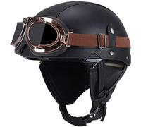 Casque Moto Vintage Retro,Casques Homologué ECE Avec Visière UV Lunettes Casque De Moto Cuir Style De Vintage Pour Scooter Bike Cruiser Chopper Moped C,M