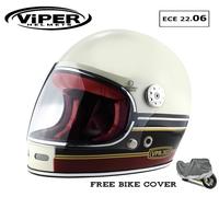 Casque Moto VIPER F656 Fibre de Verre Vintage - CrÃ?me, Confort SuÃ?de, Sangle