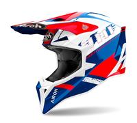 Casque Motocross AIROH Wraaap Feel Blanc Bleu Brillant Rouge