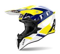Casque Motocross AIROH Wraaap Feel Blanc Jaune Bleu Poli