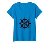 Casque Nautique Captain of My Own Ship T-Shirt avec Col en V, Femme, Saphir, XL