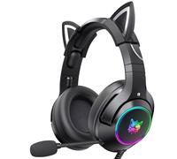 Casque, oreille de chat, serre-tête, lumineux, streaming en direct, filaire Noir