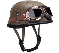 Casque Ouvert avec Lunettes, Casque Allemand Moto Ouvert Adulte Demi, Casque Moto en Cuir Vintage, ECE Homologué, Casque De Moto Cruiser Scooter I, XL: 60-61cm